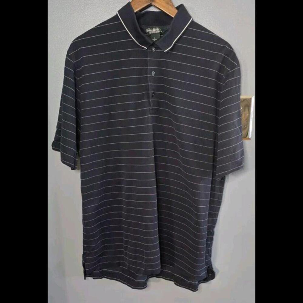 Brooks Brothers Country Club Polo Shirt L Navy Striped Performance Knit Men's
